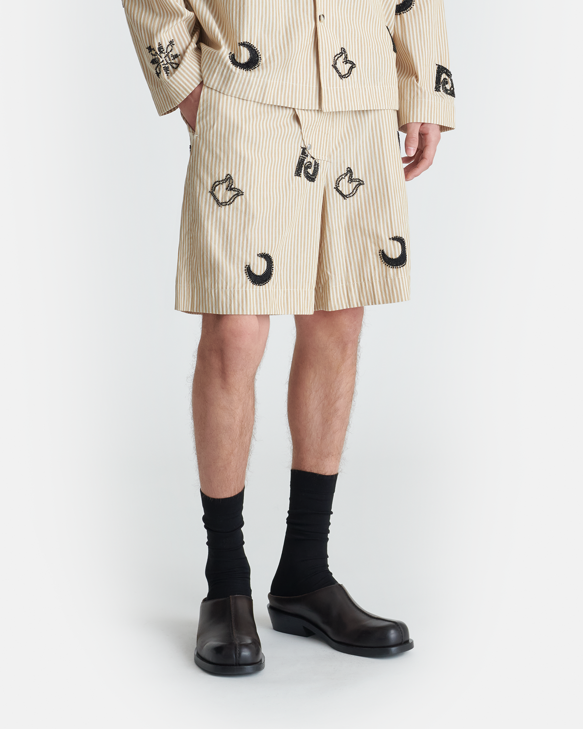 Short rayé perlé - Beige/Noir