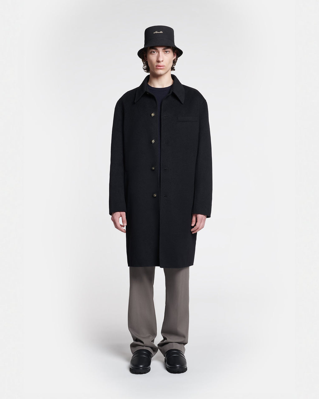 Manteau double en laine et soie - Noir