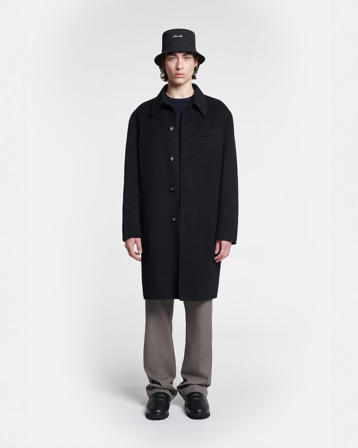 Manteau double en laine et soie - Noir