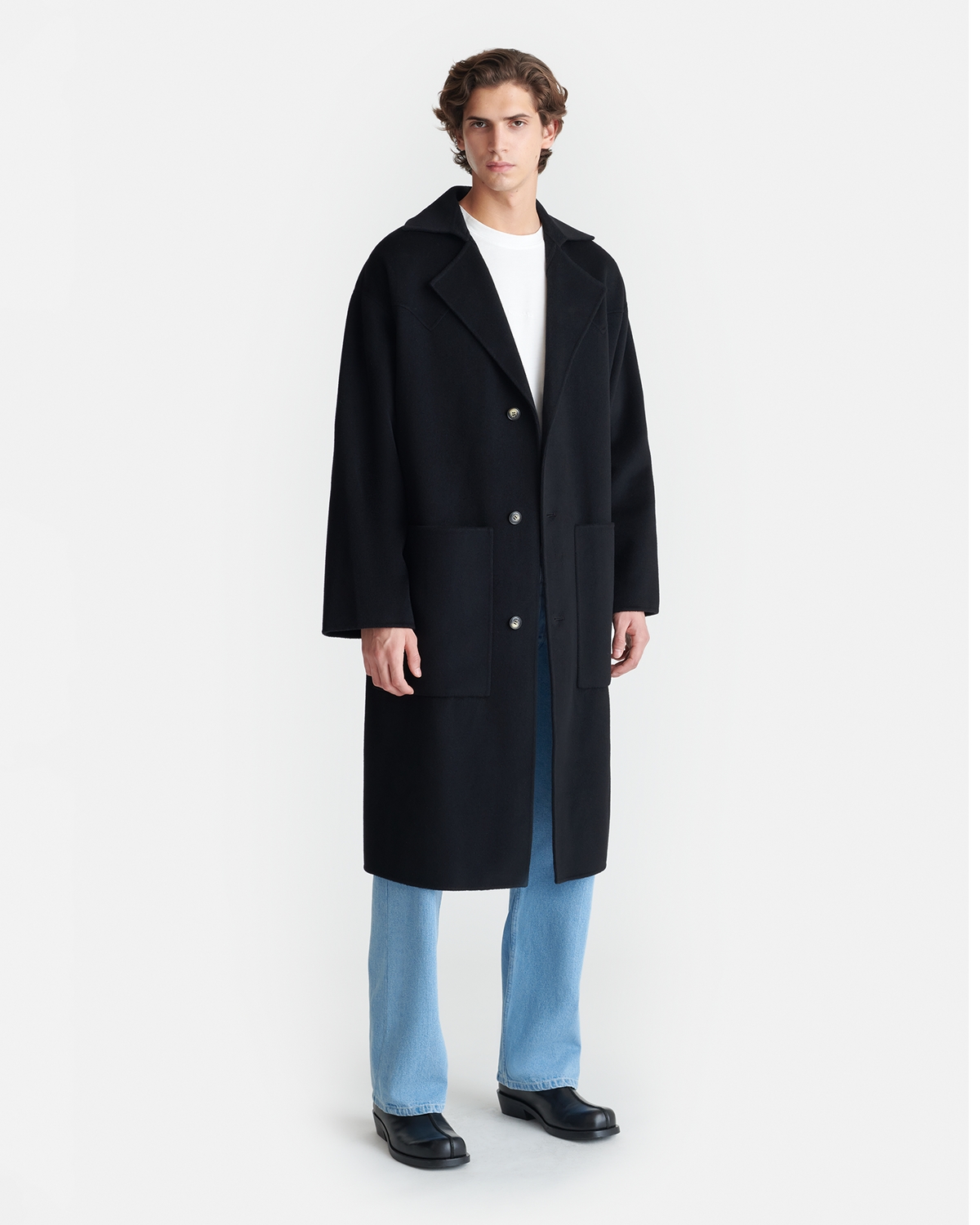 Manteau Peignoir en Laine et Soie Double Face - Noir