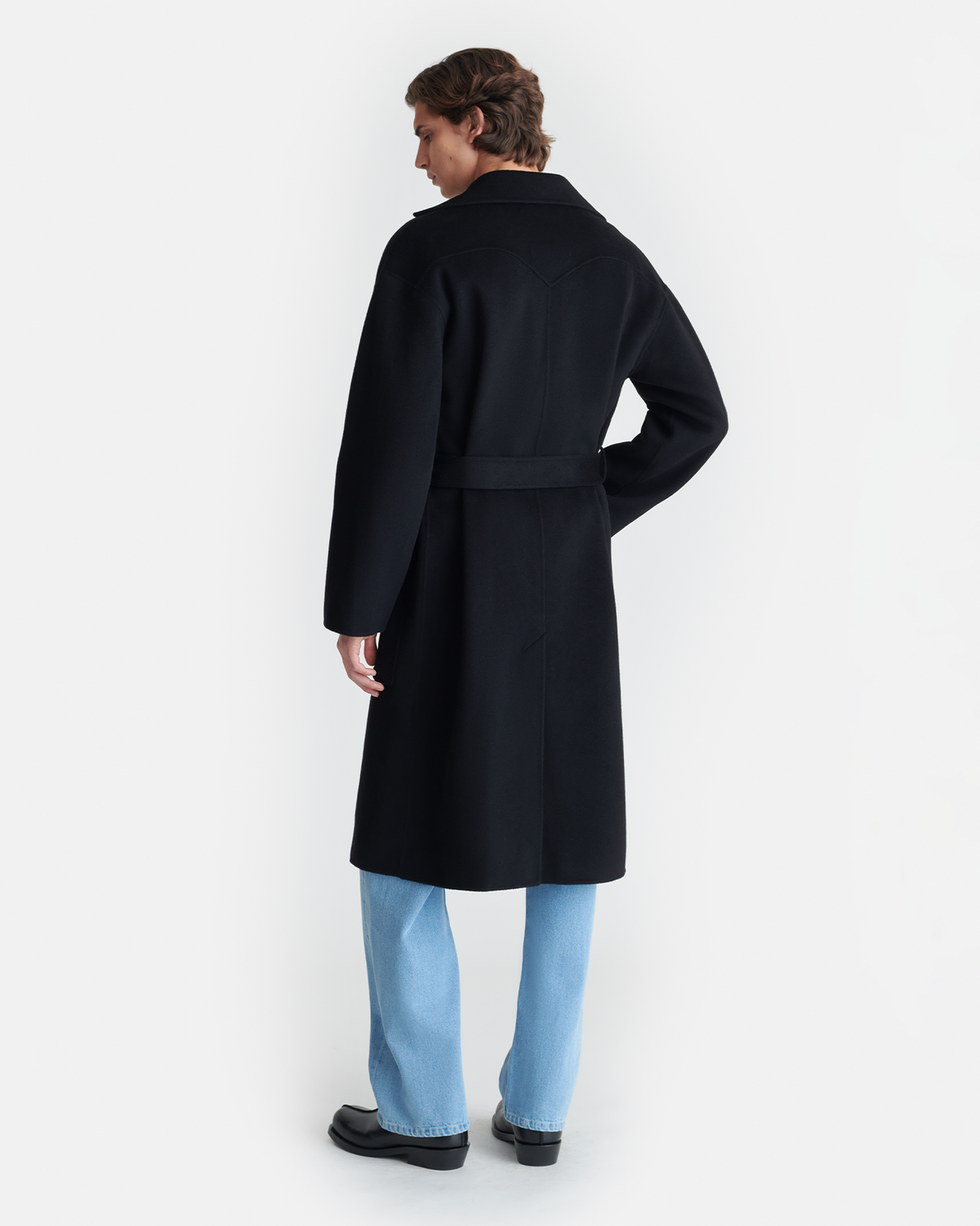 Manteau Peignoir en Laine et Soie Double Face - Noir