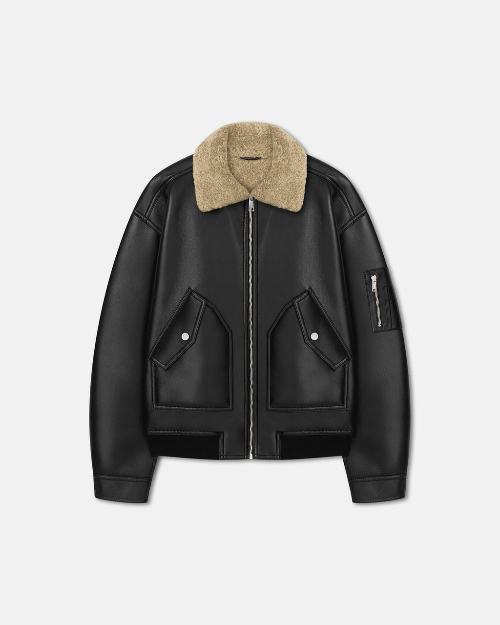 Blouson Aviateur en Peau Lainée - Maïs/Noir
