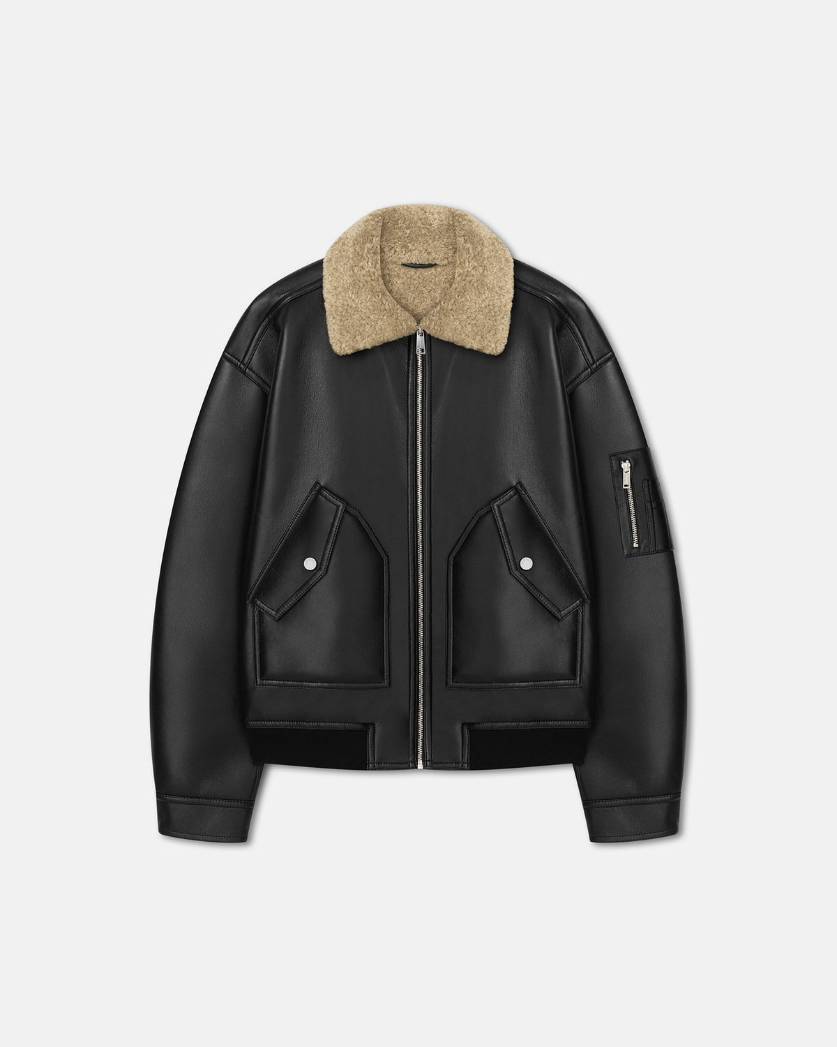 Blouson Aviateur en Peau Lainée - Maïs/Noir