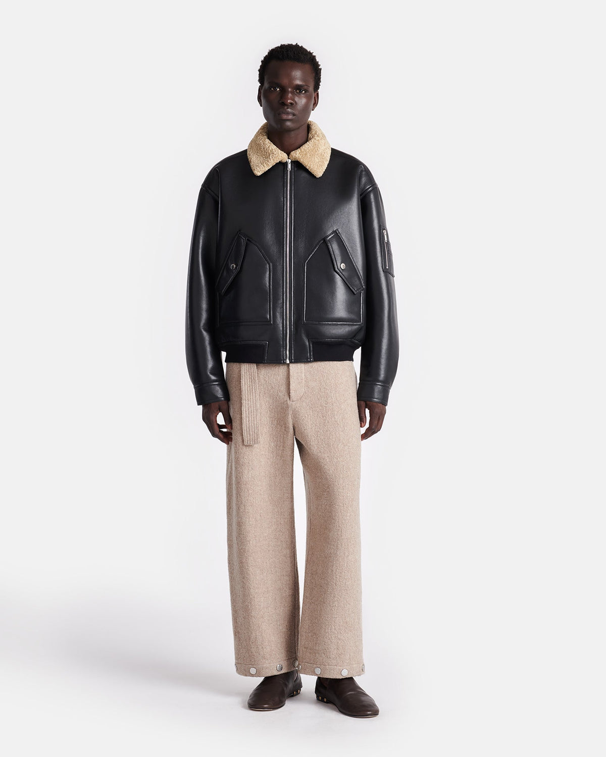 Blouson Aviateur en Peau Lainée - Maïs/Noir