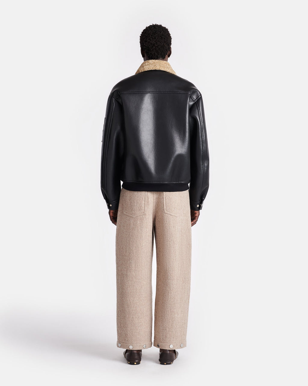 Blouson Aviateur en Peau Lainée - Maïs/Noir