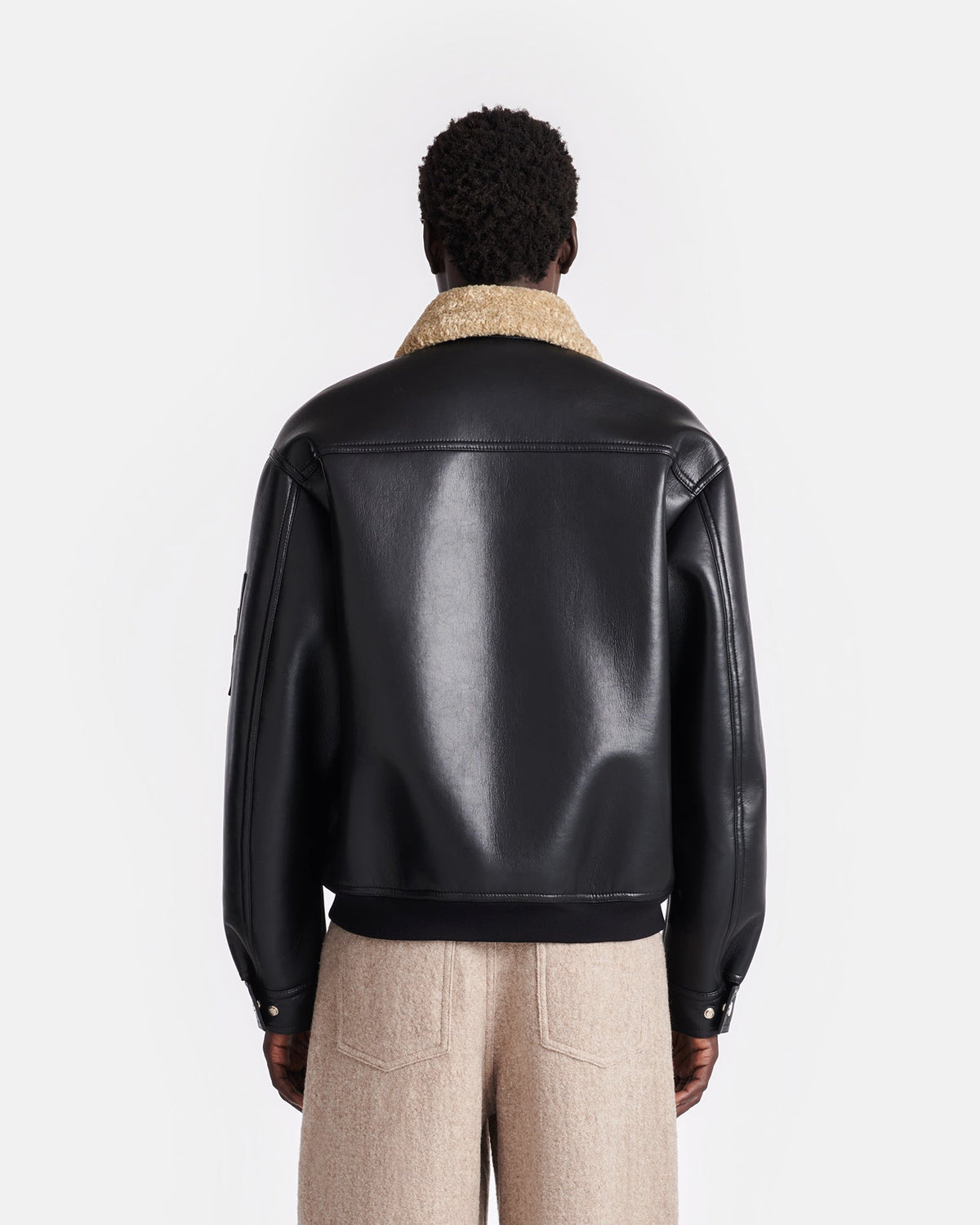Blouson Aviateur en Peau Lainée - Maïs/Noir