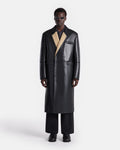 Manteau croisé en peau lainée contrecollée – Brin de maïs/Noir