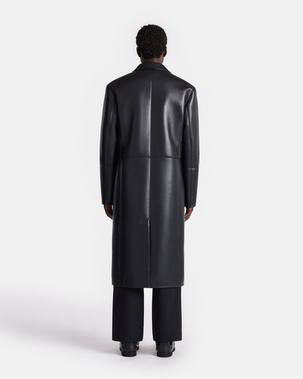 Manteau croisé en peau lainée contrecollée – Brin de maïs/Noir