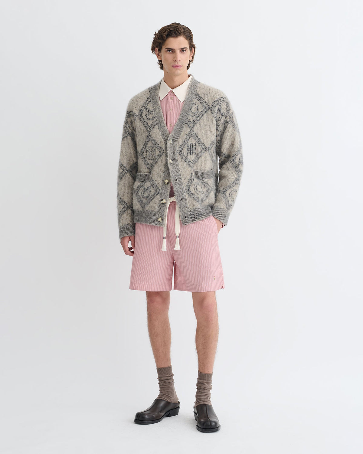 Cardigan en alpaga brossé - Motif géométrique Avoine