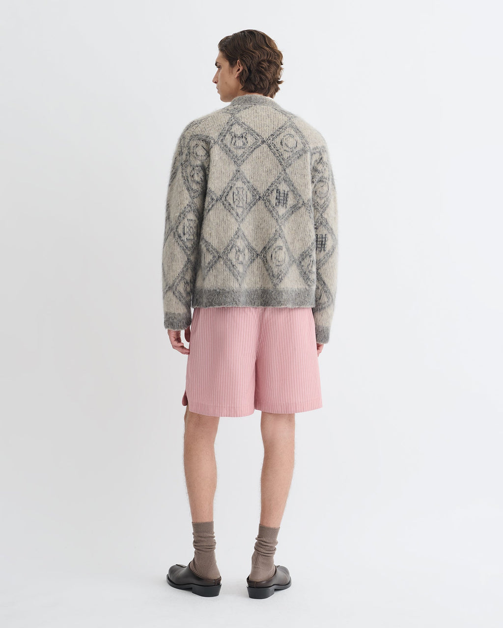 Cardigan en alpaga brossé - Motif géométrique Avoine