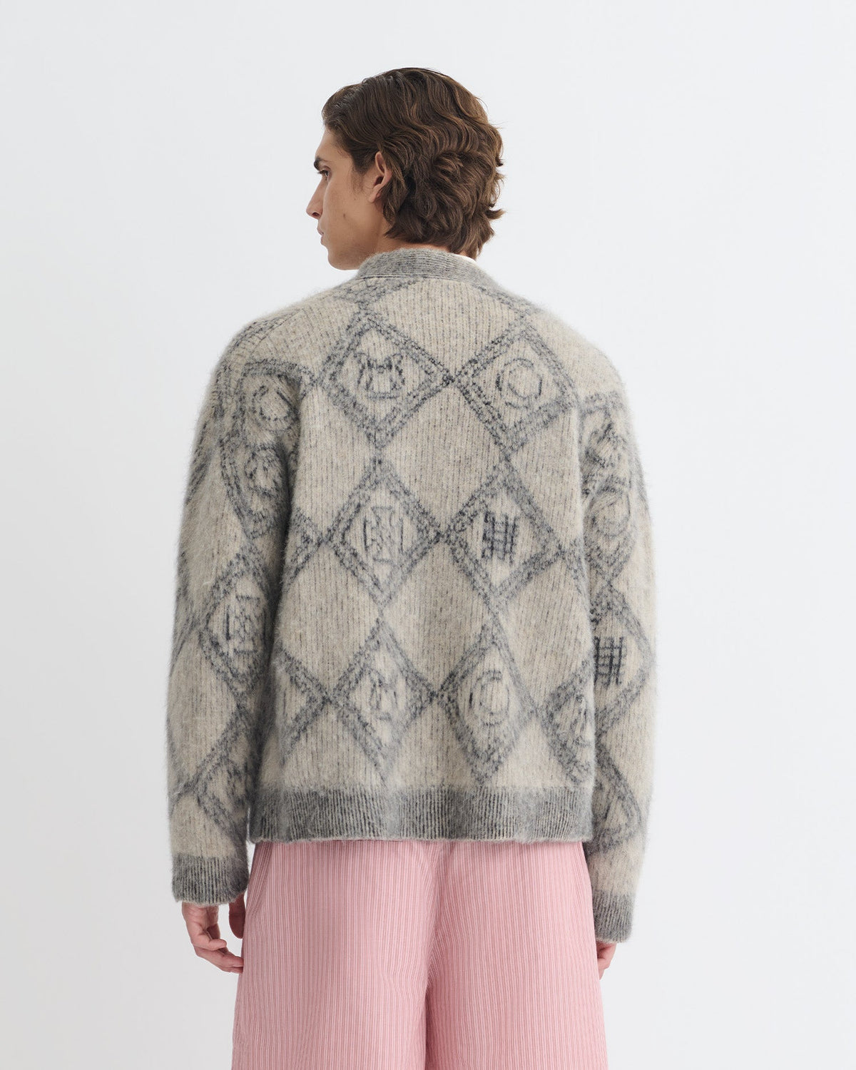 Cardigan en alpaga brossé - Motif géométrique Avoine