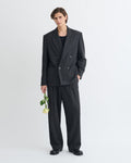 Blazer croisé en laine à fines rayures - Noir/Gris