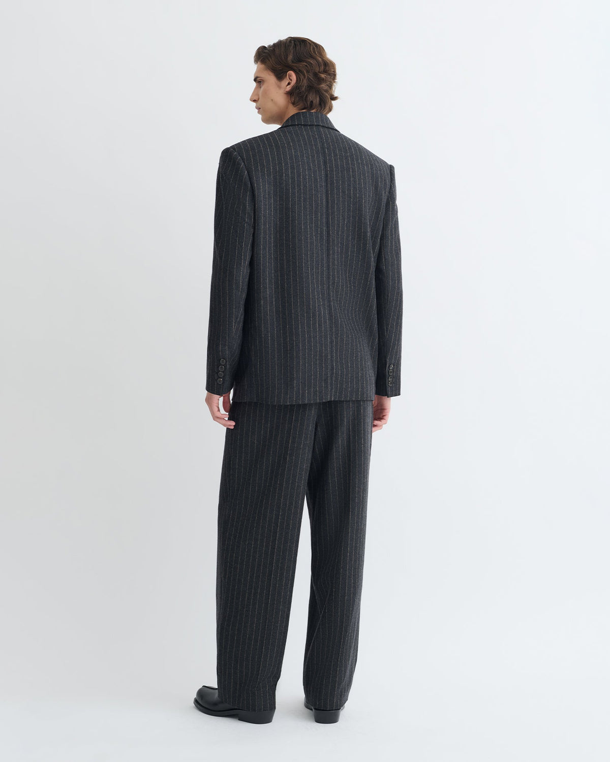 Blazer croisé en laine à fines rayures - Noir/Gris