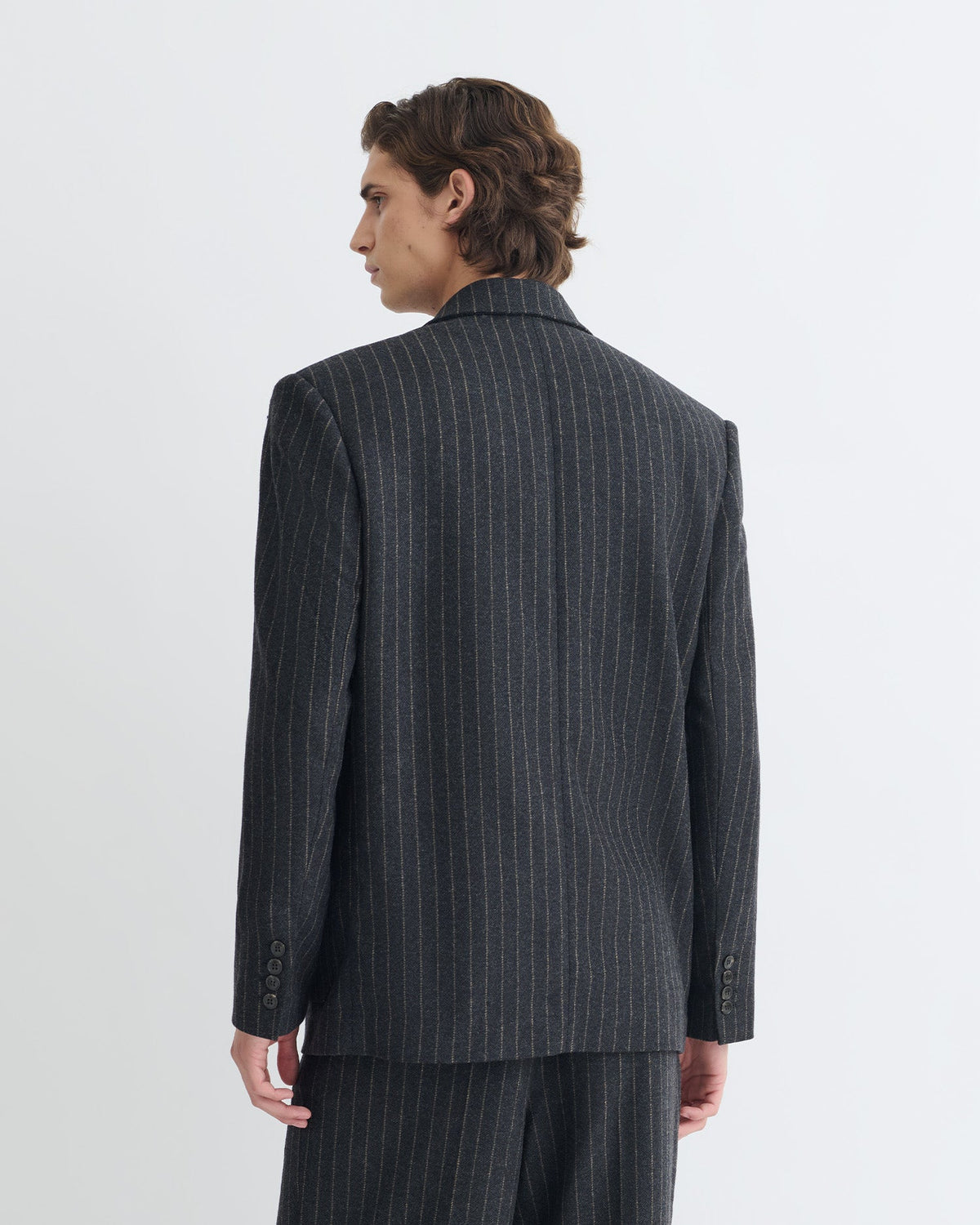 Blazer croisé en laine à fines rayures - Noir/Gris