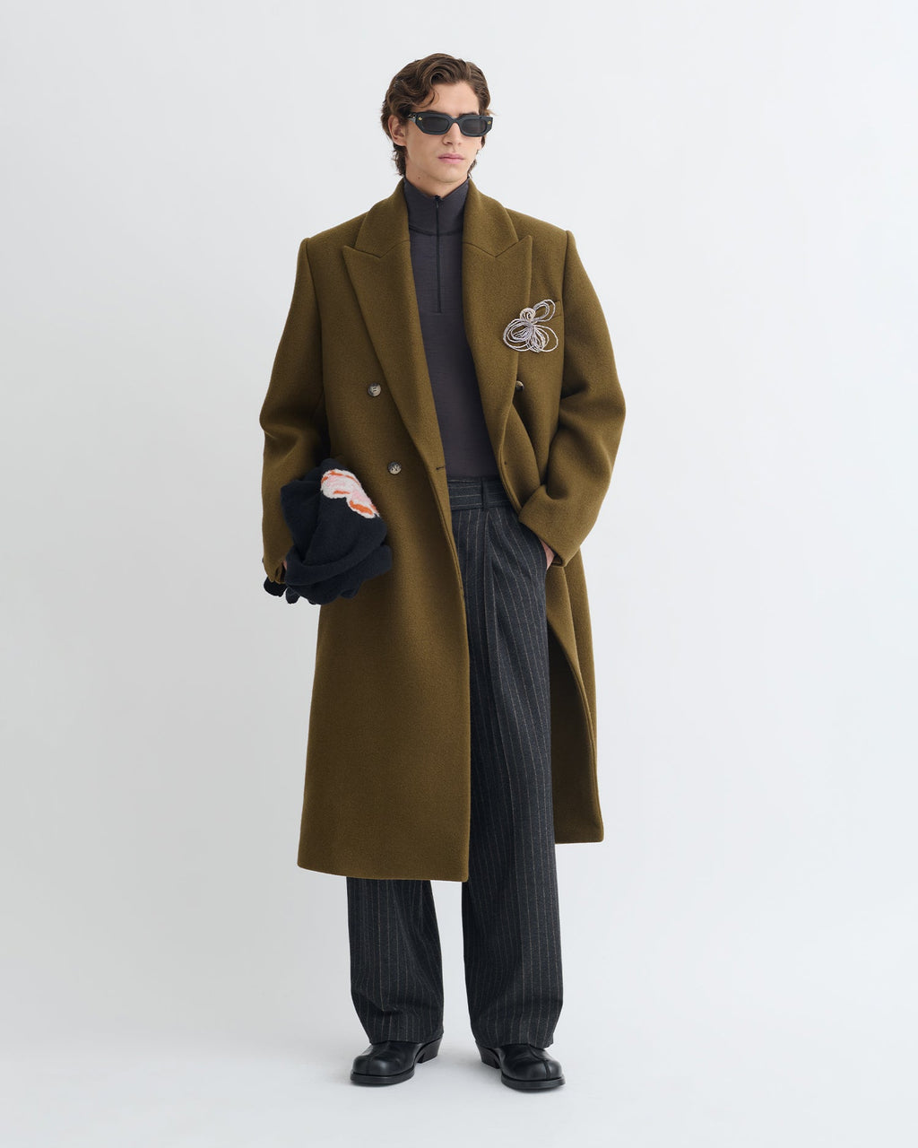 Manteau croisé en laine feutrée - Bois