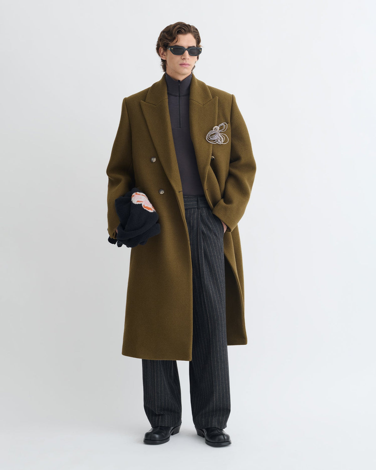 Manteau croisé en laine feutrée - Bois