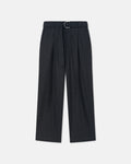 Pantalon en laine à rayures fines et ceinture - Noir/Gris