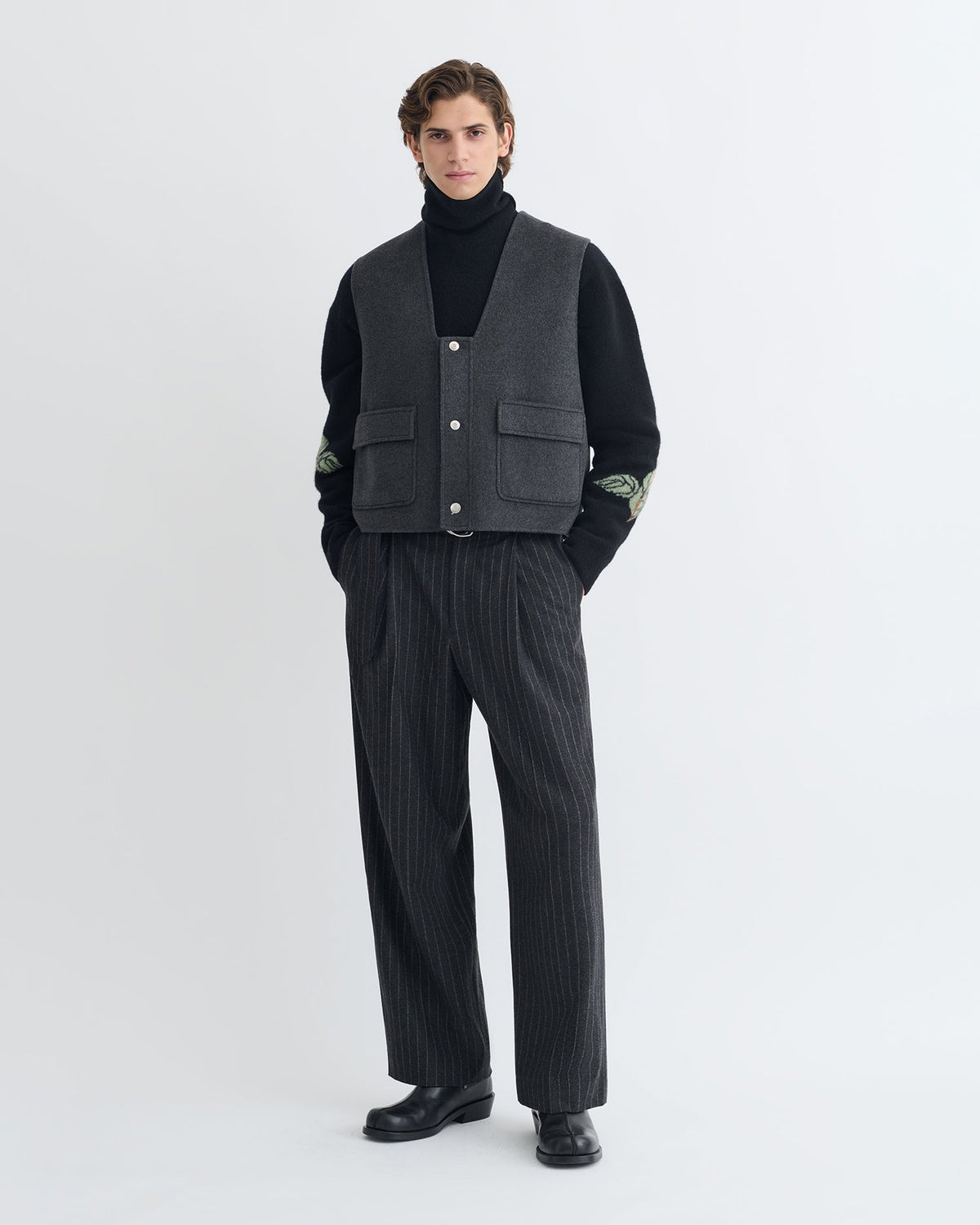 Gilet court en double laine - Gris chiné