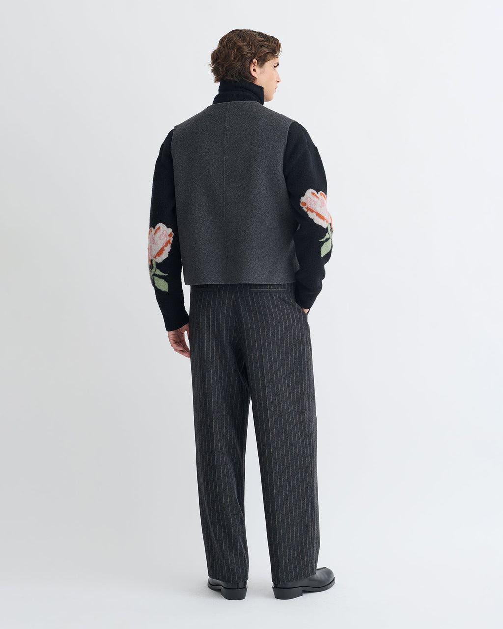 Gilet court en double laine - Gris chiné
