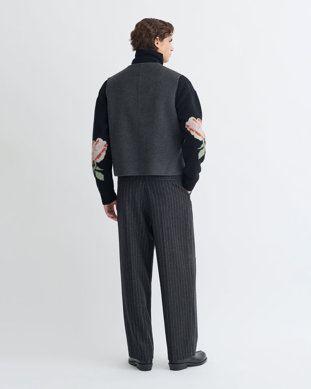 Gilet court en double laine - Gris chiné