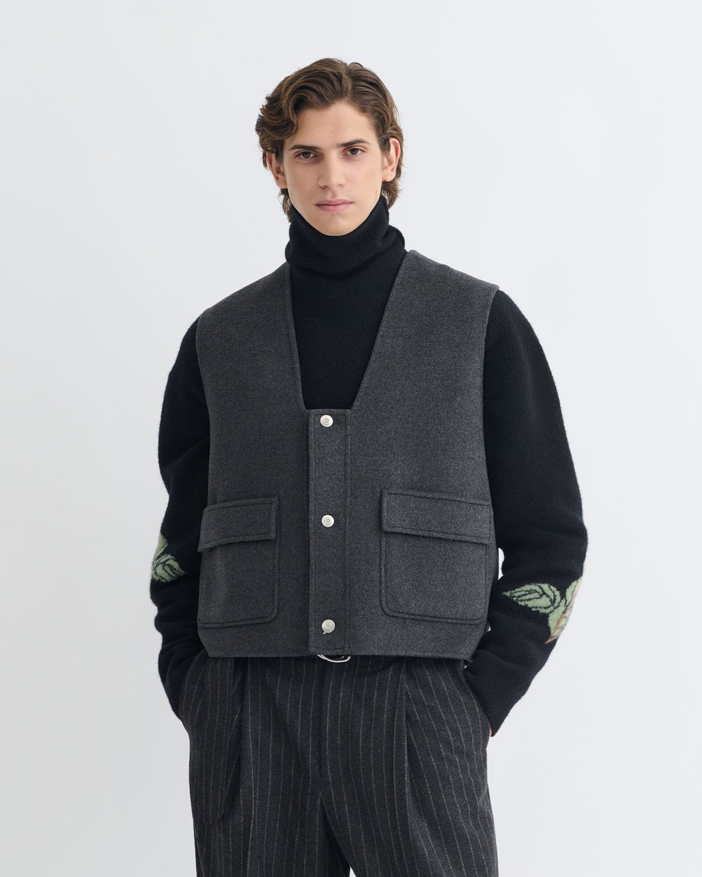 Gilet court en double laine - Gris chiné