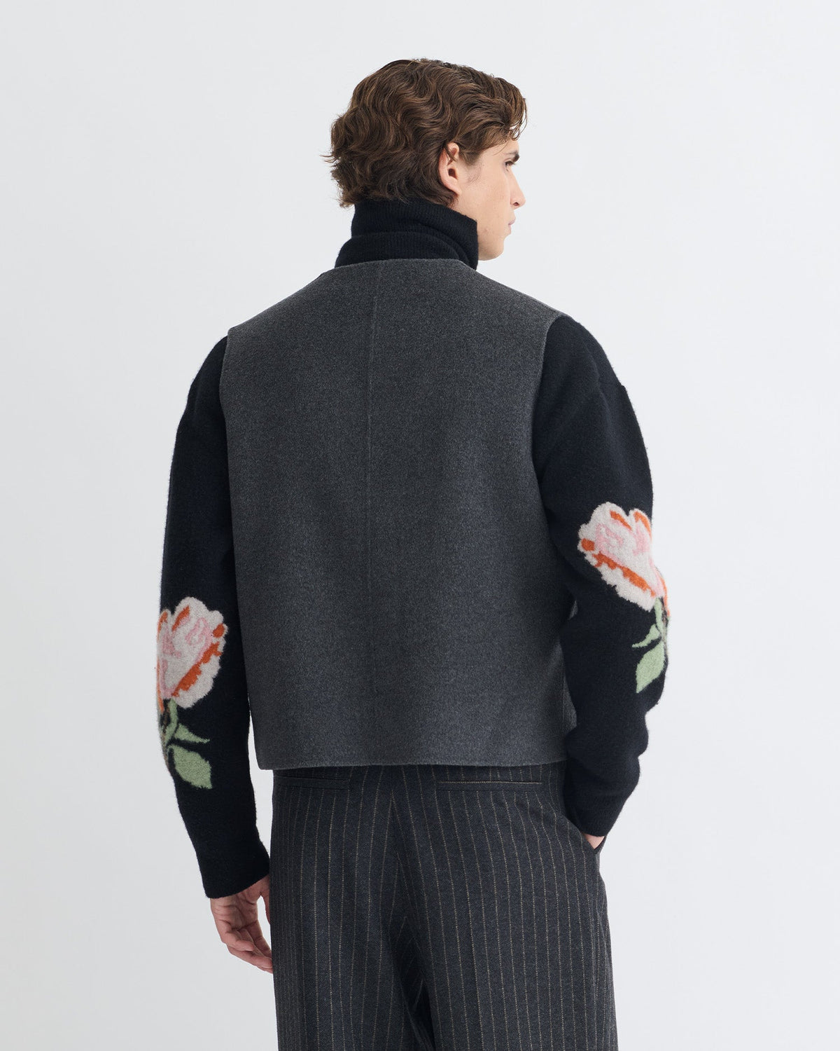 Gilet court en double laine - Gris chiné