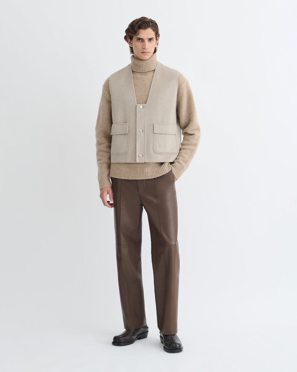 Gilet court double laine - Stone