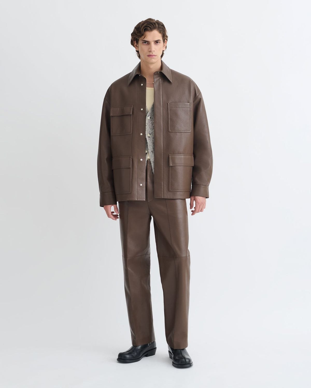 Surchemise en cuir recyclé - Chocolat