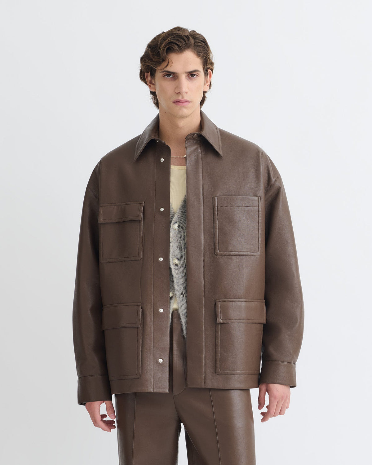Surchemise en cuir recyclé - Chocolat