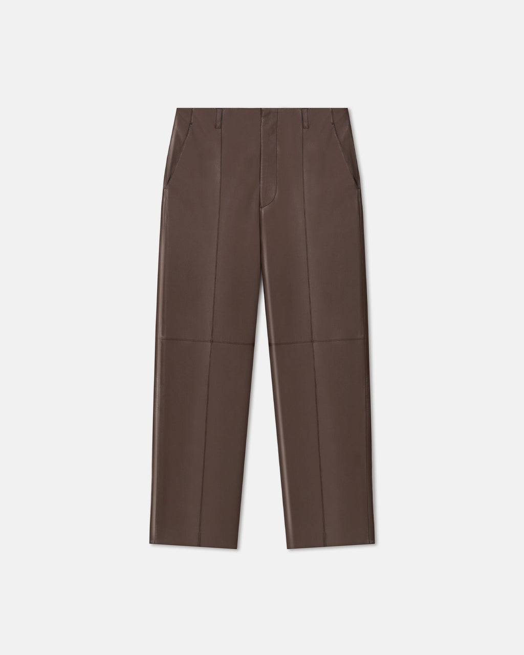 Pantalon droit en cuir recyclé - Chocolat