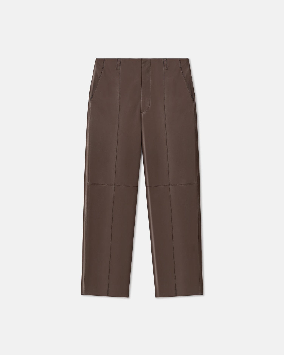 Pantalon droit en cuir recyclé - Chocolat