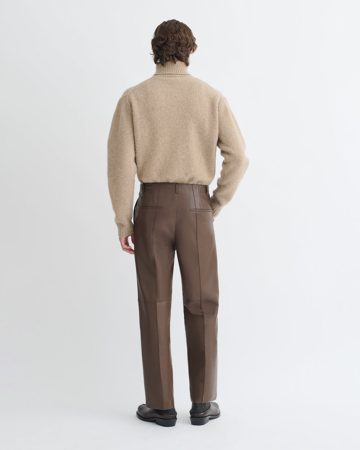 Pantalon droit en cuir recyclé - Chocolat