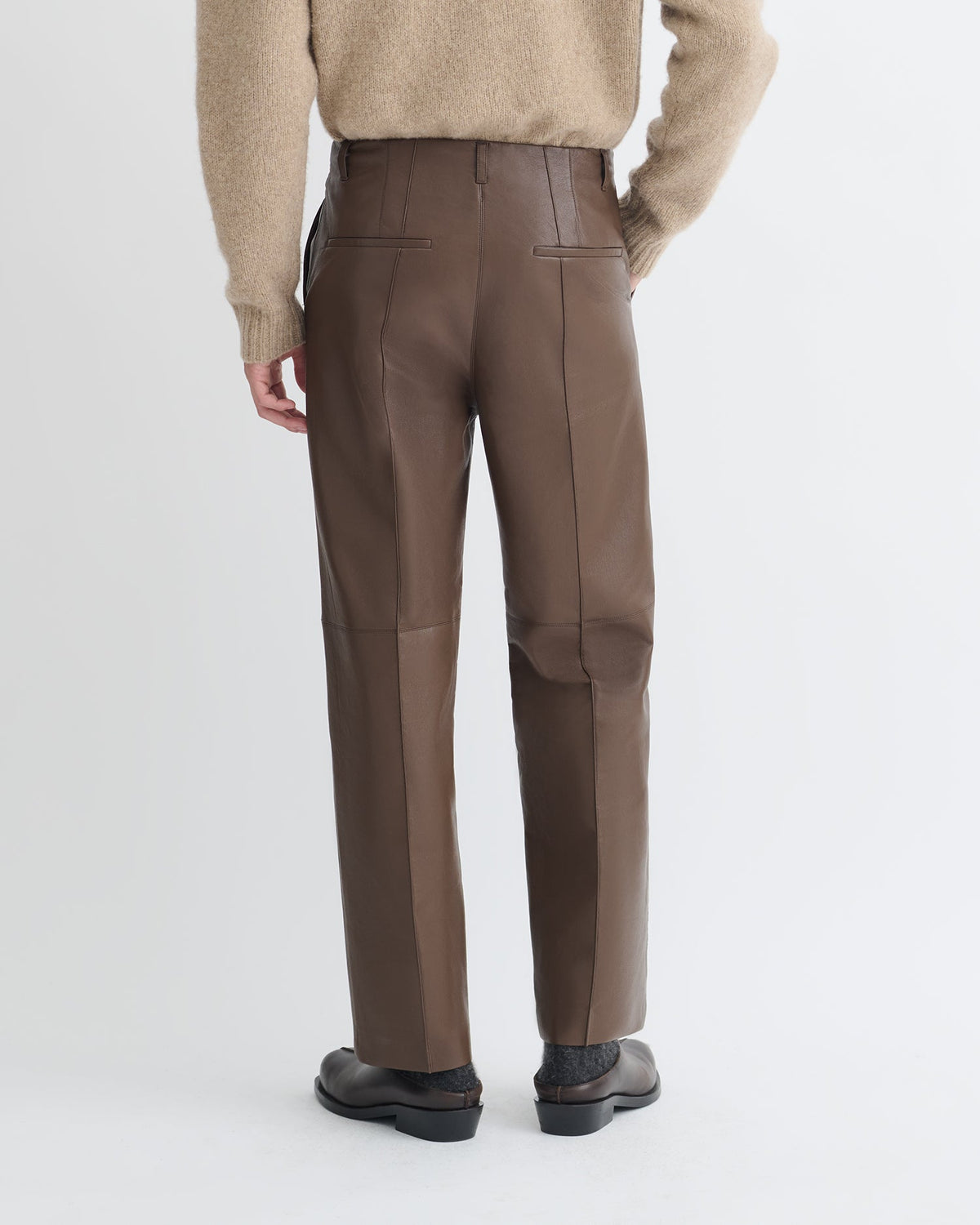 Pantalon droit en cuir recyclé - Chocolat