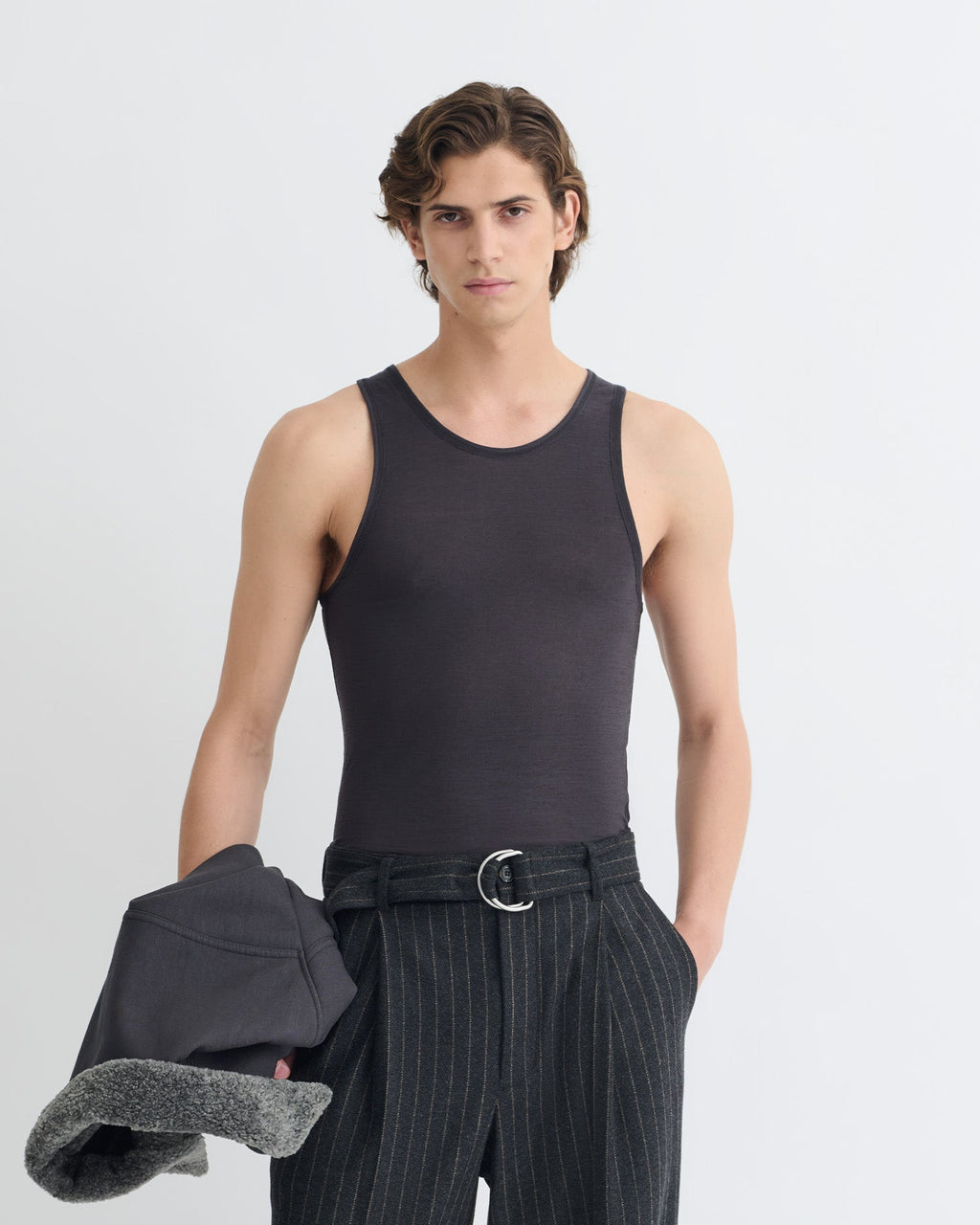 Débardeur en jersey de laine mélangée - Gris chiné