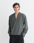 Chemise cache-cœur en soie grège - Gris foncé