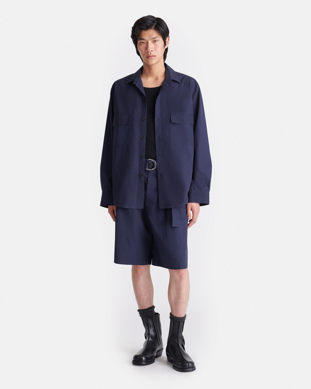 Chemise à manches longues en popeline lourde - Bleu marine