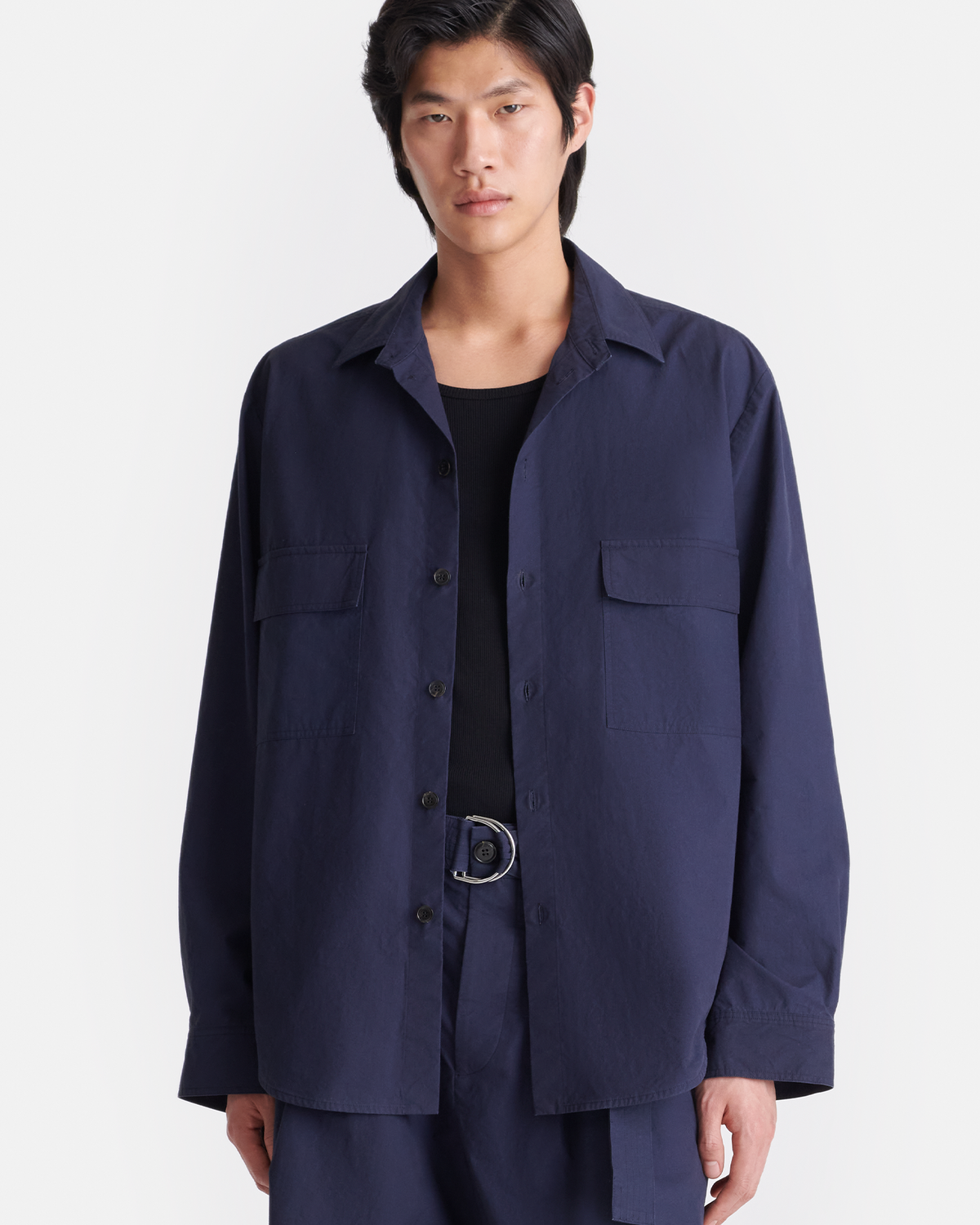 Chemise à manches longues en popeline lourde - Bleu marine