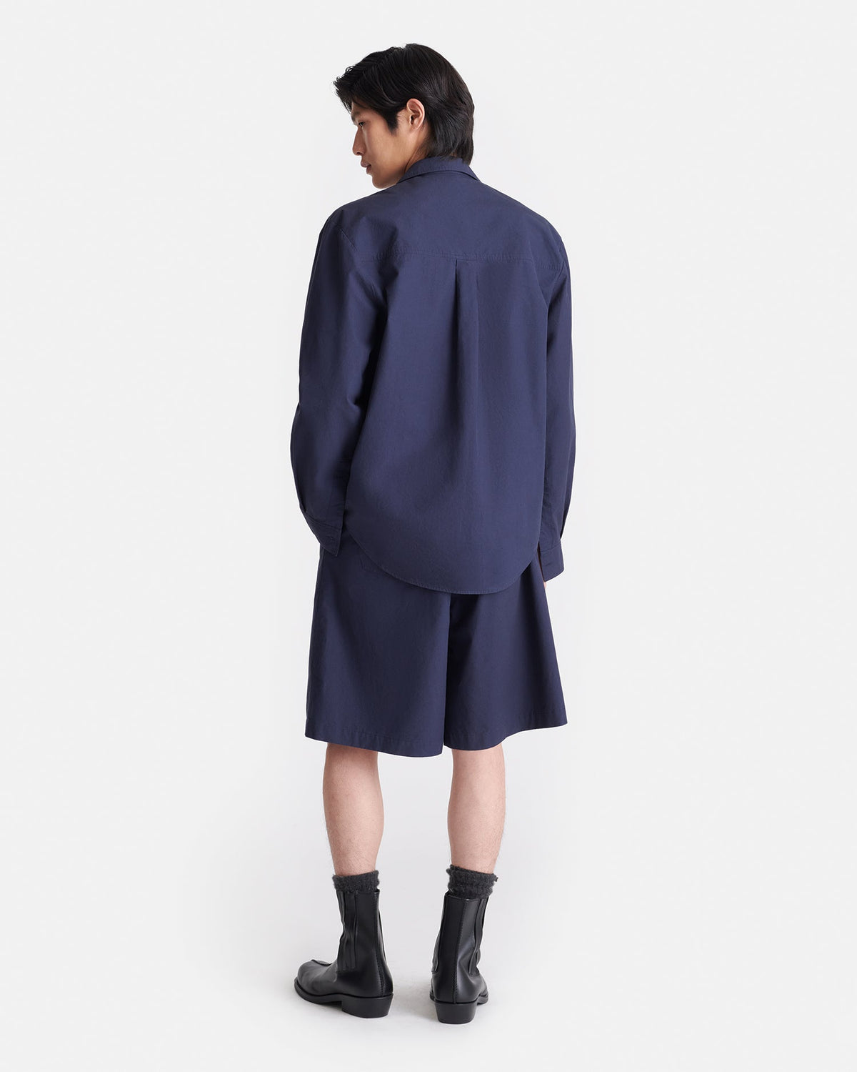 Chemise à manches longues en popeline lourde - Bleu marine