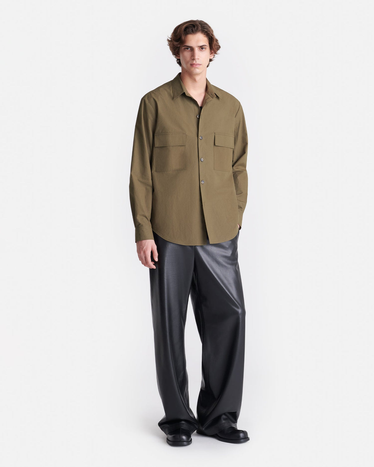 Chemise manches longues popeline lourde - Vert uniforme