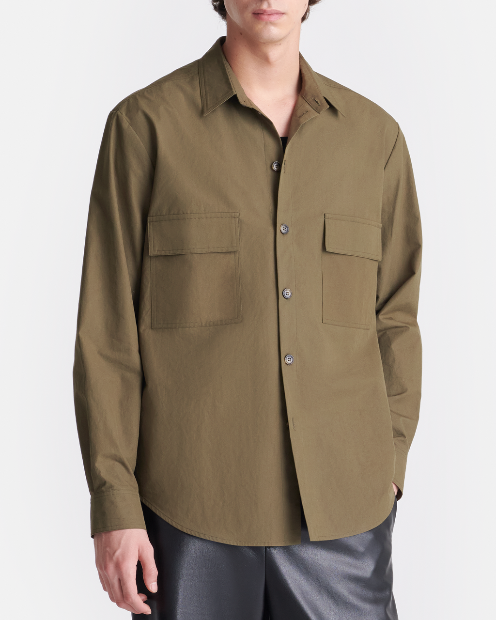 Chemise manches longues popeline lourde - Vert uniforme