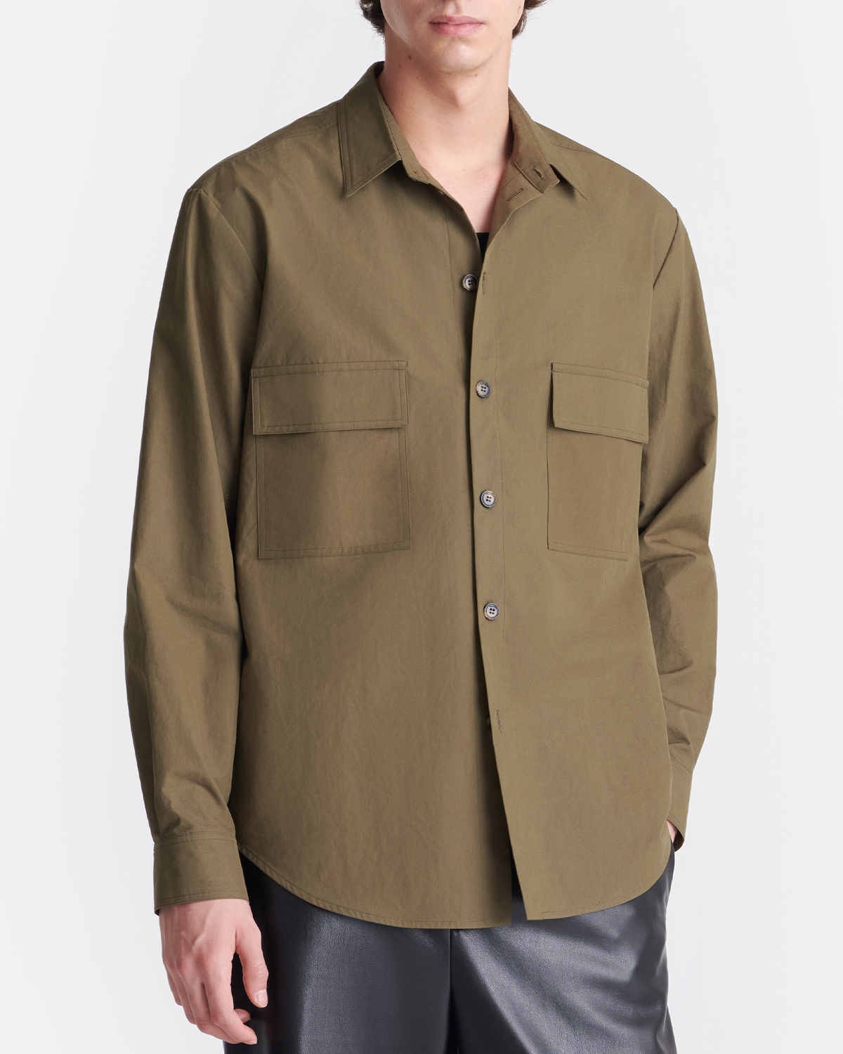 Chemise manches longues popeline lourde - Vert uniforme