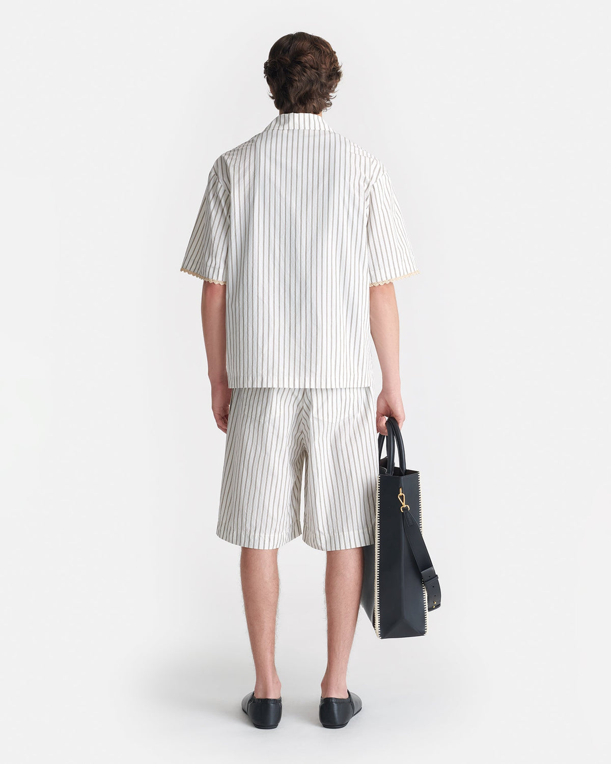 Short bermuda crochet rayé - Crème