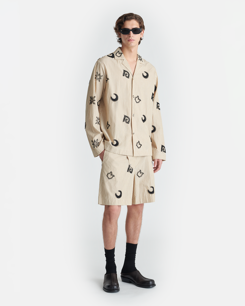 Chemise rayée perlée - Beige/Noir