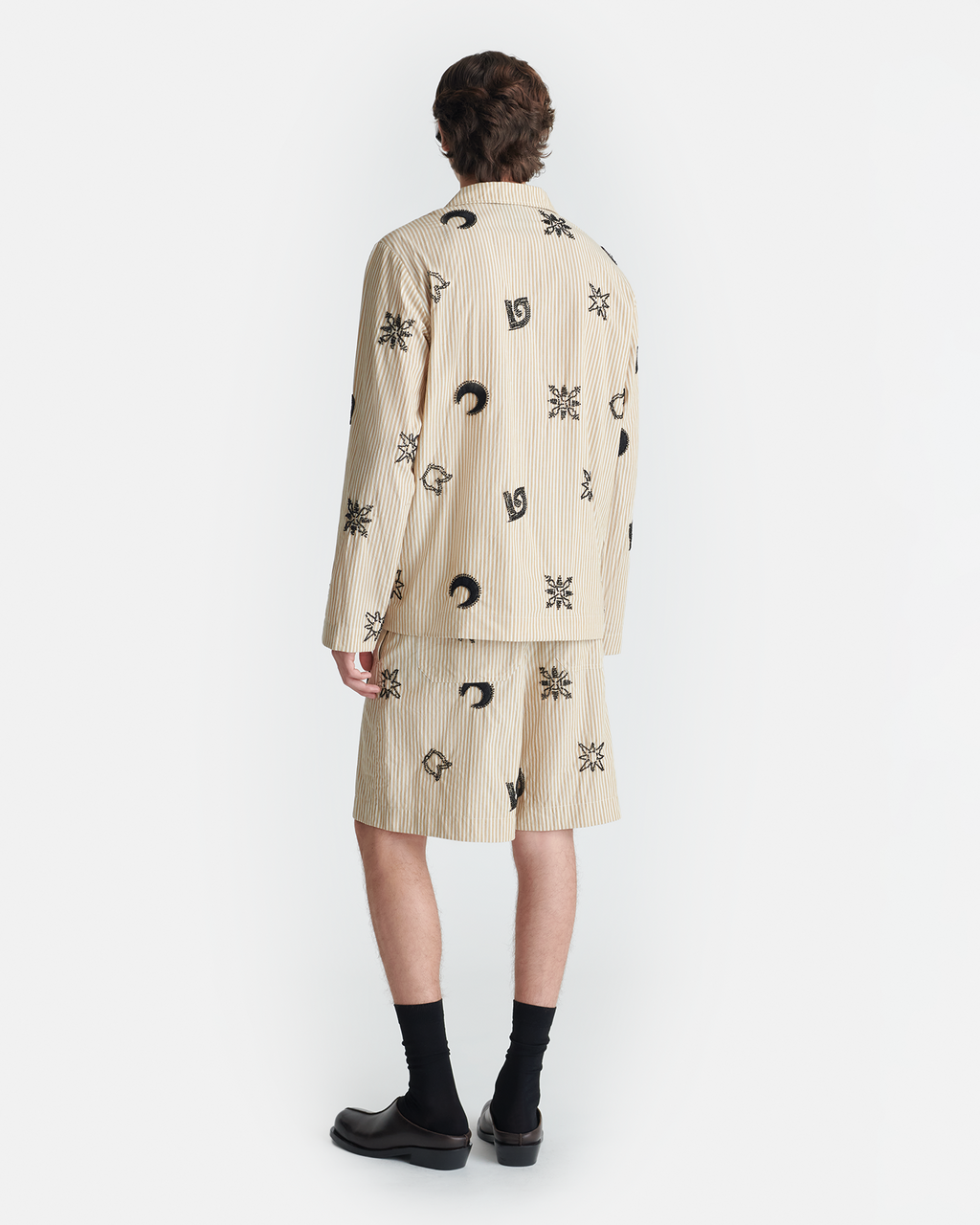 Chemise rayée perlée - Beige/Noir