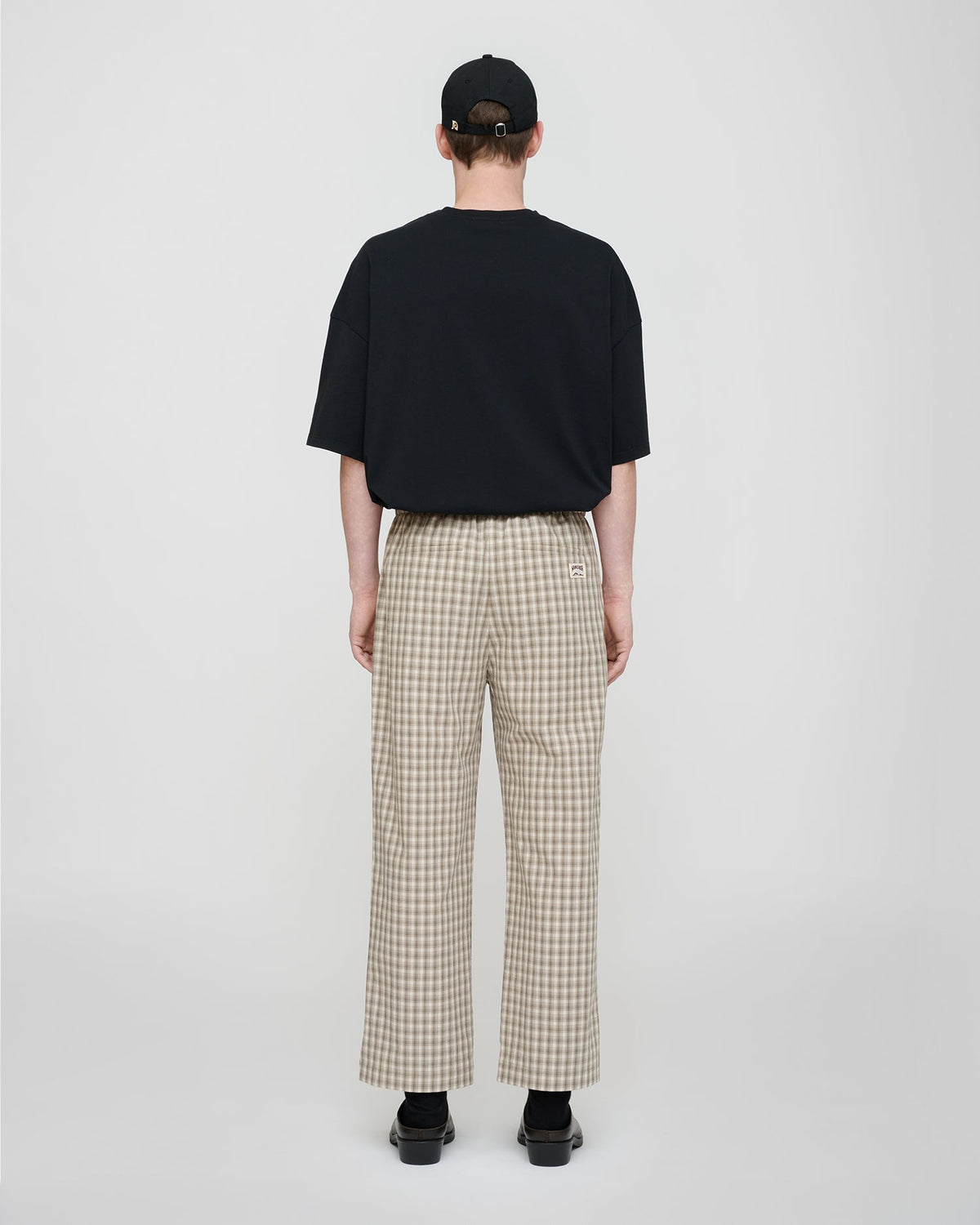 Pantalon à cordon de serrage en tissu quadrillé - Crème/Gris