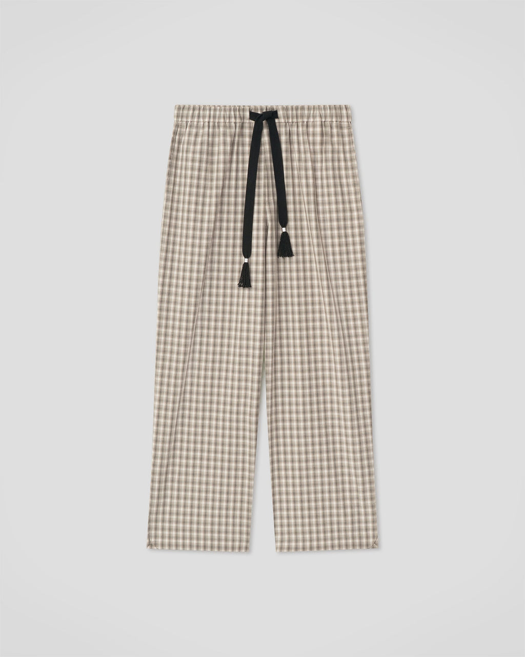 Pantalon à cordon de serrage en tissu quadrillé - Crème/Gris