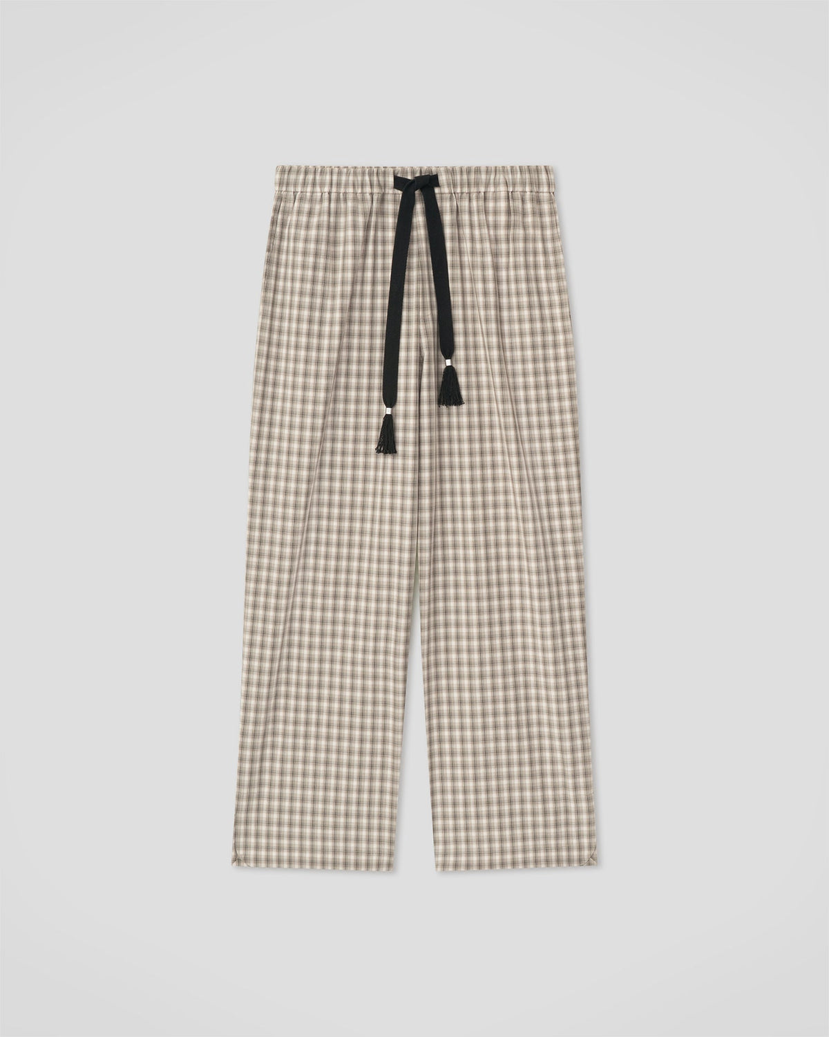 Pantalon à cordon de serrage en tissu quadrillé - Crème/Gris