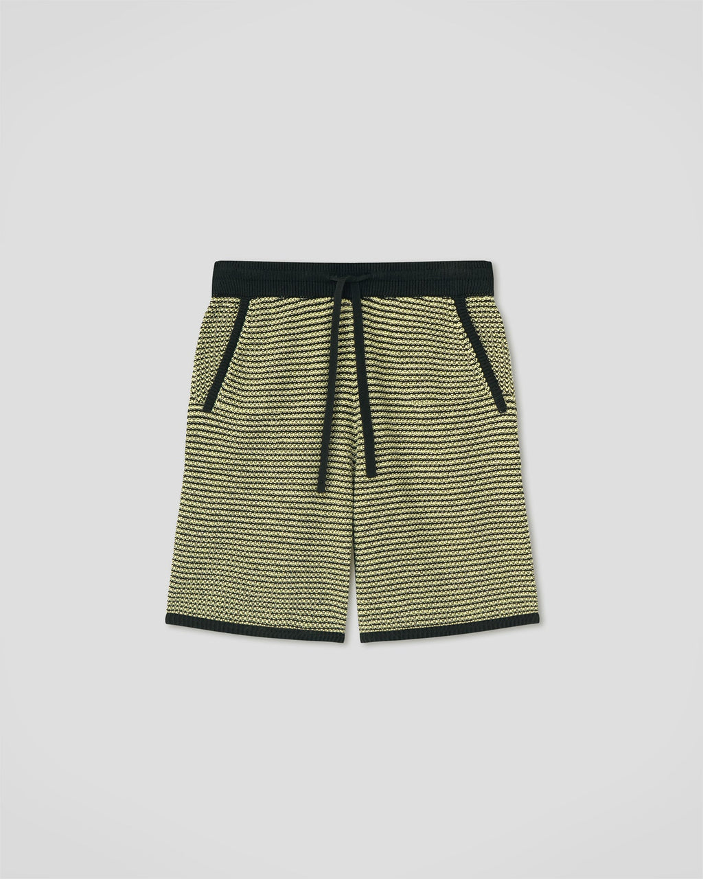 Shorts rayés en coton et lin - Crème acide/Noir