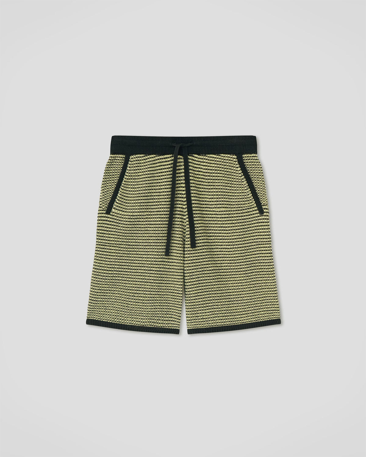 Shorts rayés en coton et lin - Crème acide/Noir