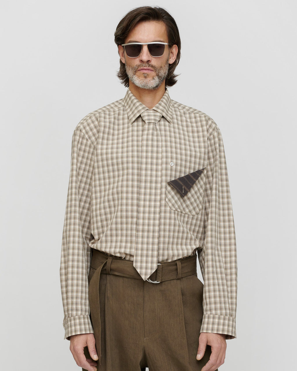 Chemise à carreaux - Crème/Gris